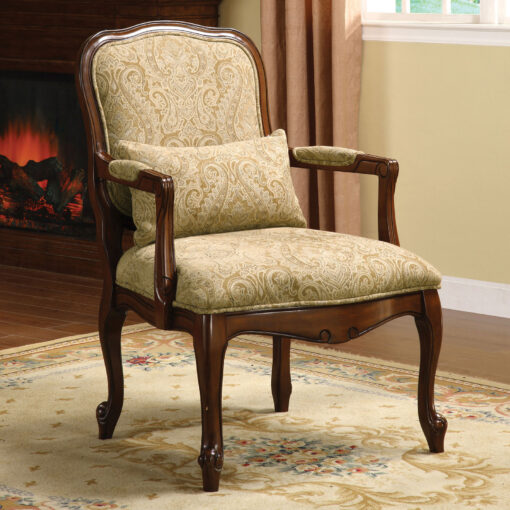 Waterville Traditional Solid Wood Beige/Dark Cherry Accent Chair