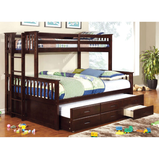 University Cottage Solid Wood Twin/Queen Bunk Bed with Trundle