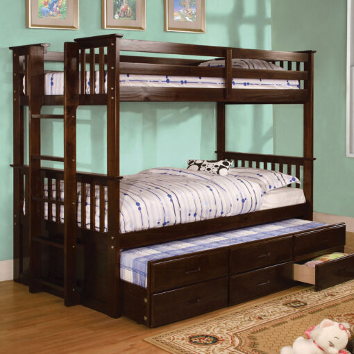 University Cottage Dark Walnut Twin/Twin Bunk Bed with Trundle