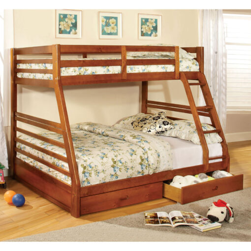 California Transitional Solid Wood Bunk Bed w/ 2 Drawers