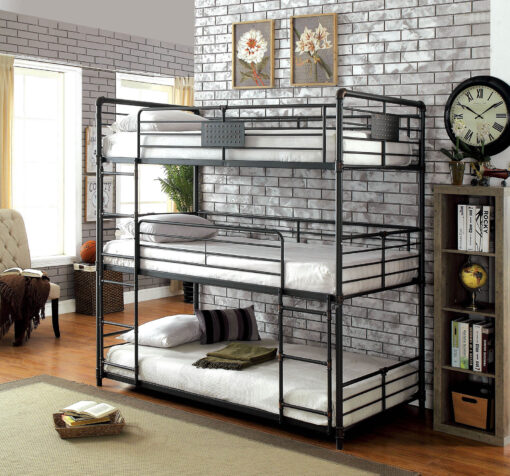 Olga Industrial Metal Antique Black Bunk Bed