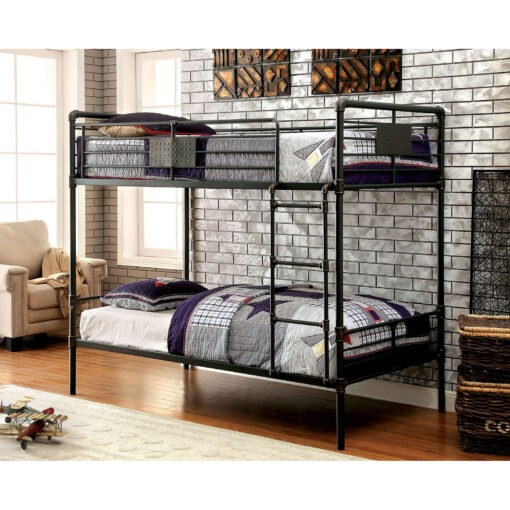 Olga Industrial Antique Black Metal Twin/Twin Bunk Bed