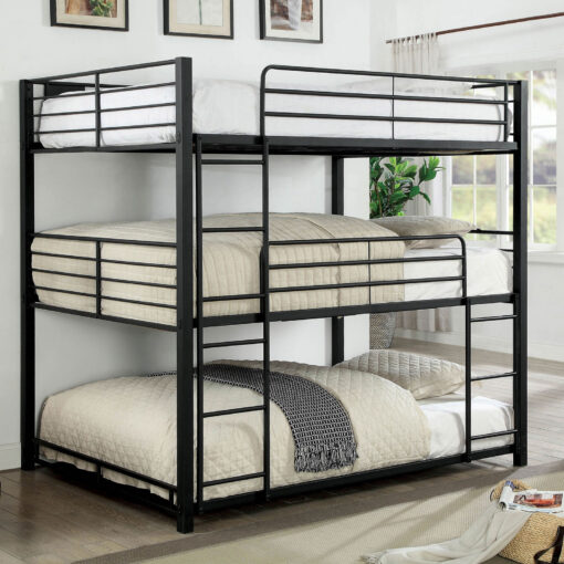 Olga Contemporary Metal Sand Black Full Triple Decker Bed