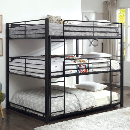 Olga Contemporary Metal Sand Black Queen Triple Decker Bed