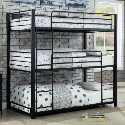 Olga Contemporary Metal Sand Black Twin Triple Decker Bed