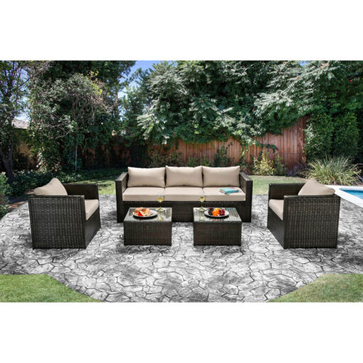 Olina Contemporary Faux Rattan 5 Piece Patio Set - Image 2