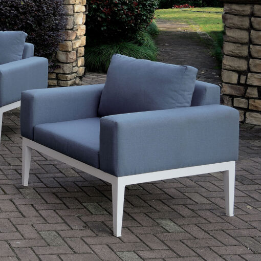 Sharon Contemporary White/Blue Arm Chair with Cushion