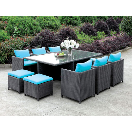 Ashanti Contemporary Brown/Turquoise 11 Piece Patio Dining Table Set