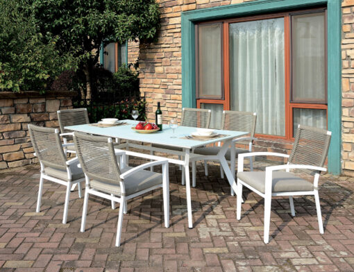 Arisha Transitional White 7 Piece Patio Dining Set