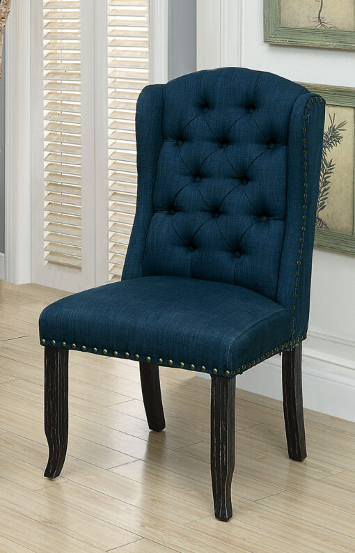 Sania Rustic Solid Wood Antique Black/Blue Wingback Chair (2/CTN)