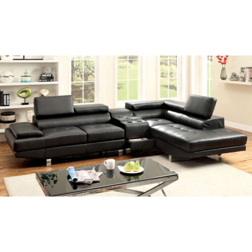 Kemina Contemporary Black Sectional with Speaker Console