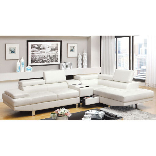 Kemina Contemporary White Sectional with Speaker Console