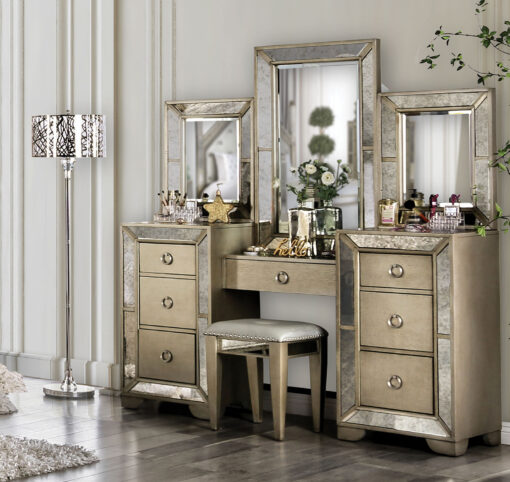 Maribel Glam Solid Wood Champagne Vanity Set