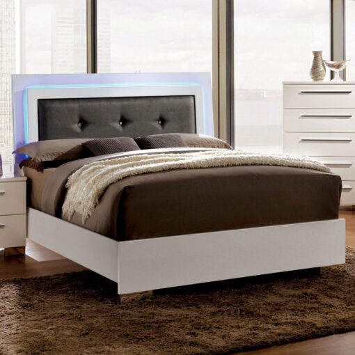 Clementine Contemporary Solid Wood Glossy White Bed