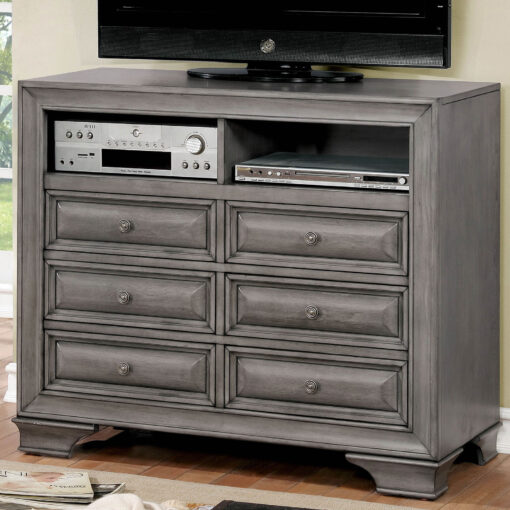 Katherine Transitional Solid Wood Gray Media Chest