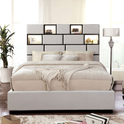 Gemma Contemporary Beige/Black Fully Upholstered Frame Bed