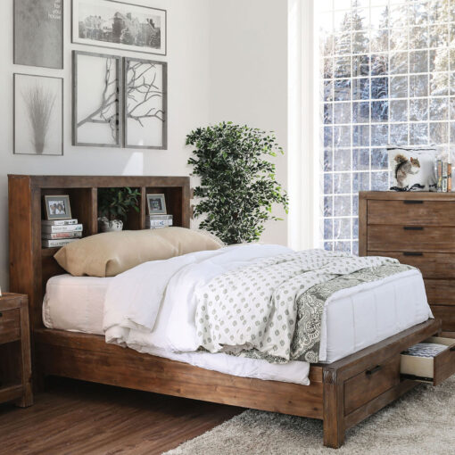 Wynton Rustic Weathered Light Oak Footboard Drawers Bed