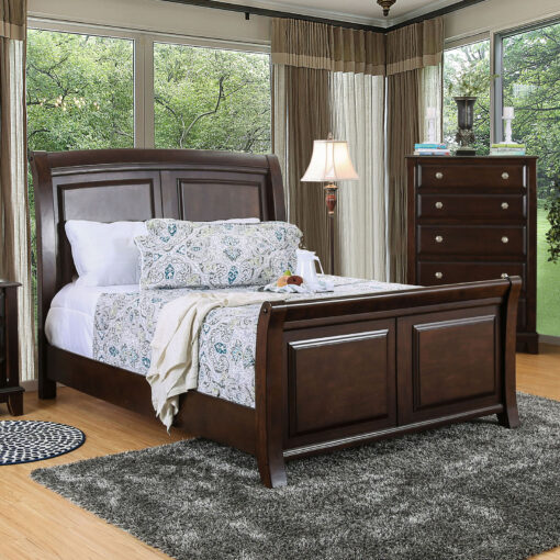 Litchville Transitional Brown Cherry Sleigh Bed