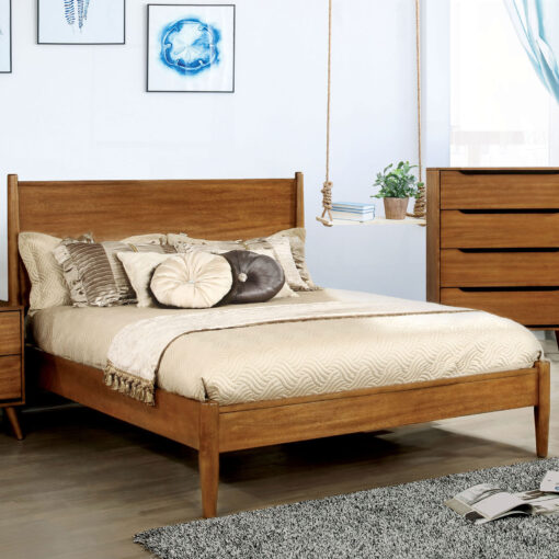 Lennart Mid-Century Modern Solid Wood Round Tapered Legs Bed