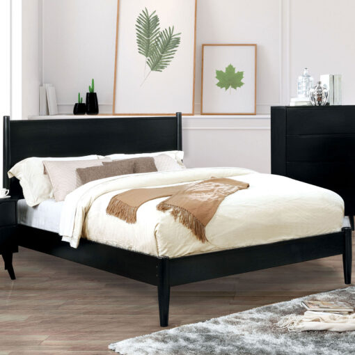 Lennart Mid-Century Modern Solid Wood Round Tapered Legs Bed - Image 2