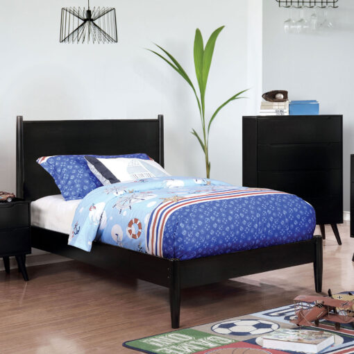 Lennart Mid-Century Modern Solid Wood Black 4 Piece Twin Bedroom Set