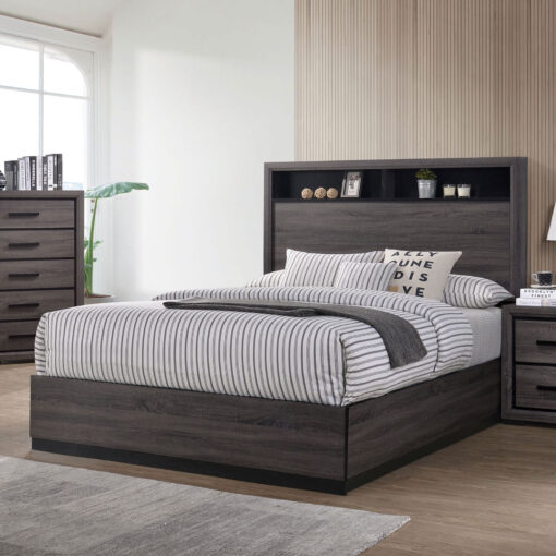 Conwy Contemporary Bookcase Headboard Gray Bed