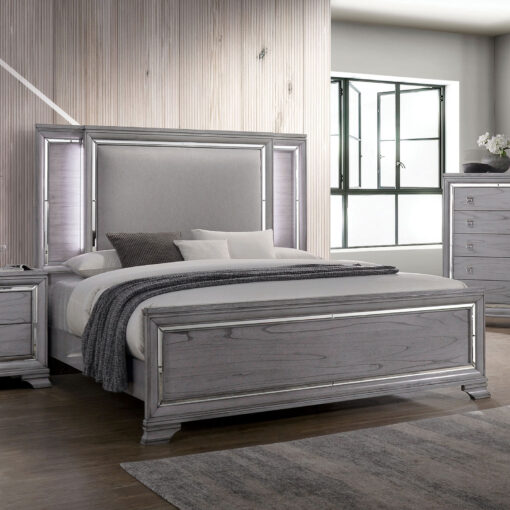 Alanis Contemporary Solid Wood Light Gray Bed