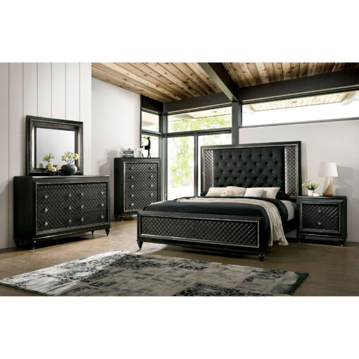 Demetria Contemporary Solid Wood Metallic Gray 4 Piece Queen Bedroom Set