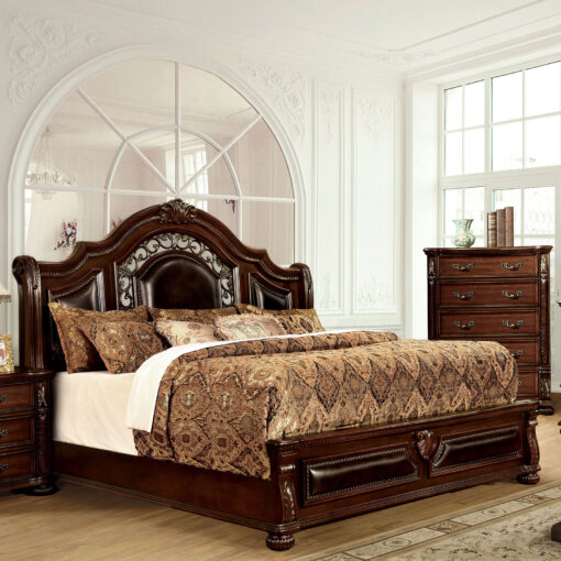 Flandreau Traditional Brown Cherry/Espresso Padded Headboard & Footboard Bed