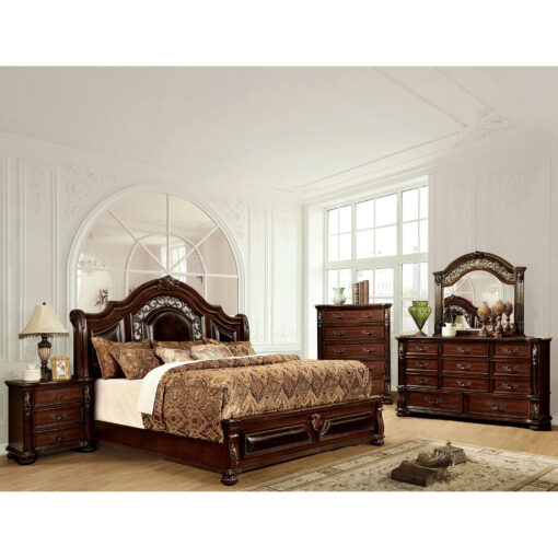 Flandreau Traditional Brown Cherry/Espresso 4 Piece Queen Bedroom Set