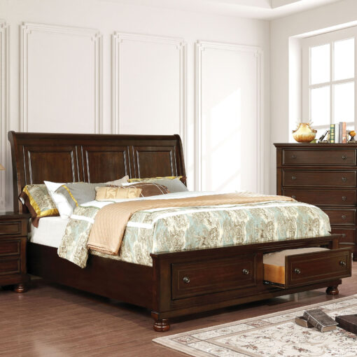 Castor Transitional Solid Wood Footboard Drawers Bed