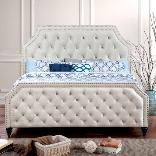 Claudine Transitional Solid Wood Beige Bed