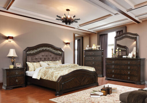 Calliope Traditional Solid Wood Espresso 5 Piece Queen Bedroom Set with 2NS