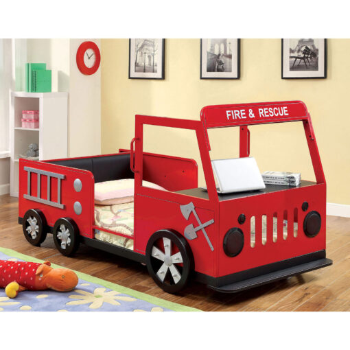 Rescuer Novelty Red/Black Padded Headboard Twin Bed