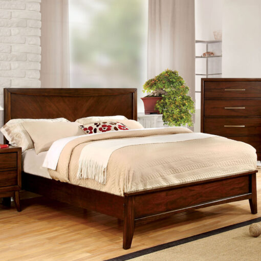 Snyder Mid-Century Modern Panel Headboard Brown Cherry Bed