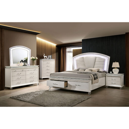 Maddie Contemporary Pearl White/White 5 Piece Queen Bedroom Set with Chest