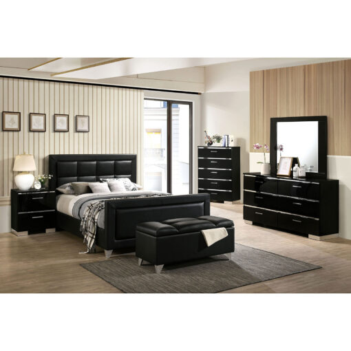 Menkar Contemporary Black/Chrome 4 Piece Queen Bedroom Set