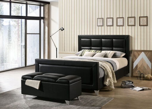 Menkar Contemporary Black/Chrome Fully Upholstered Frame Bed