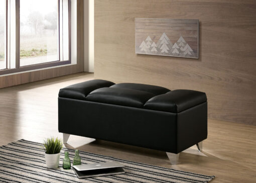 Menkar Contemporary Fully Upholstered Frame Black/Chrome Bench