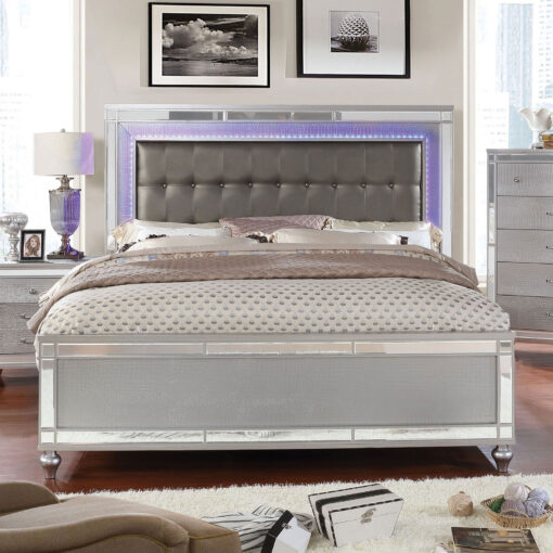 Brachium Contemporary Button Tufted Headboard Silver Bed