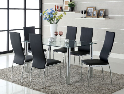 Kalawao Glass Chrome 7 Piece Dining Table Set