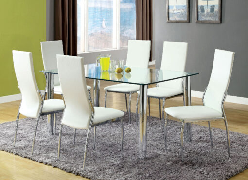 Kalawao Leatherette Chrome 7 Piece Dining Table Set