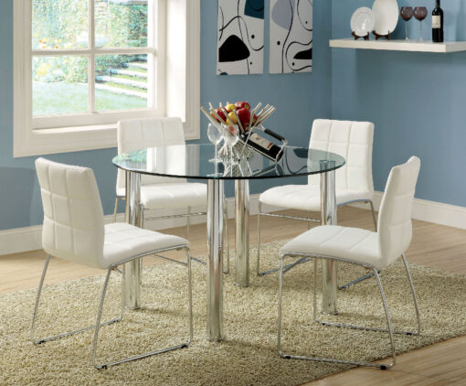 Kona Contemporary Glass Chrome 5 Piece Round Dining Table Set