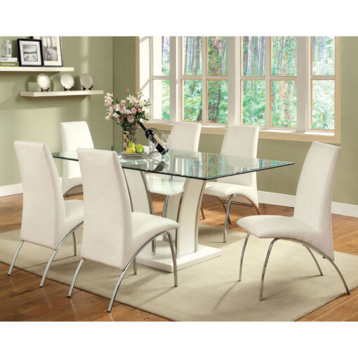 Glenview Contemporary White/Chrome 7 Piece Dining Table Set