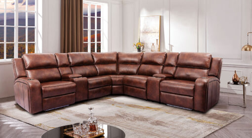 Callie Transitional Solid Wood Brown Power Sectional