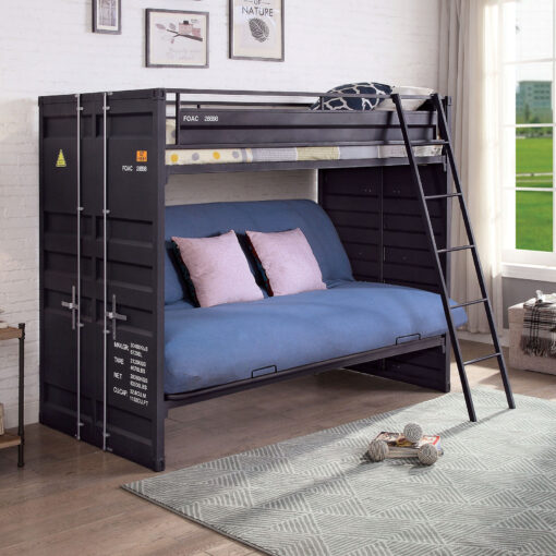 Lafray Industrial Black Twin Bunk Bed with Futon Base