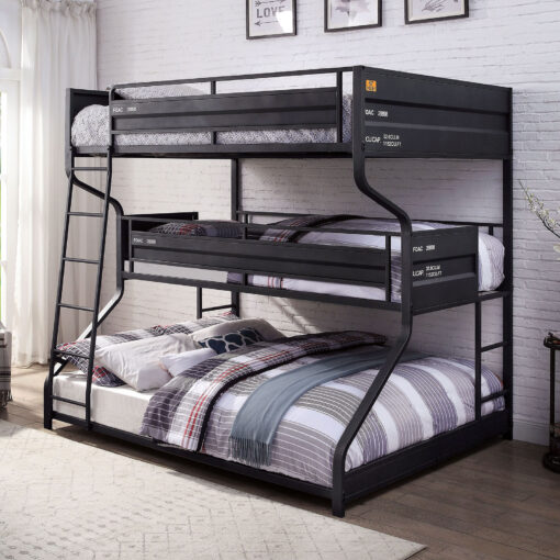 Lodida Industrial Black Full/Twin/Queen Triple Decker Bed