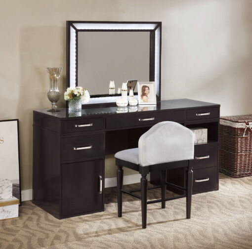 Vickie Glam Solid Wood LED Light in Mirror Vanity Set