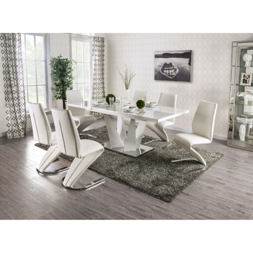 Zain Contemporary Metal White/Chrome 7 Piece Dining Table Set