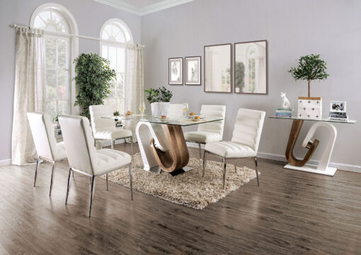 Cilegon Contemporary White/Natural Tone 5 Piece Dining Table Set